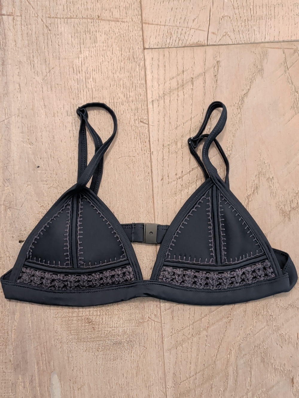 Triangl Grey Neoprene Crochet Triangle Bikini Top S | Top Only